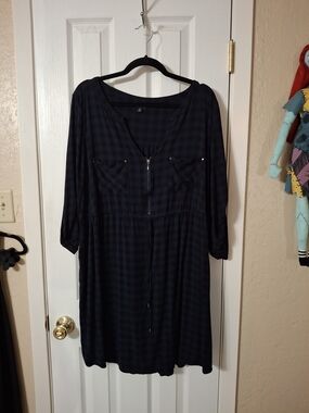 torrid Navy and Black Plaid Zip-Front Tunic Dress